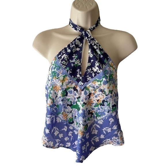 Sienna Sky Tops - Sienna Sky cropped halter top size small blue floral design